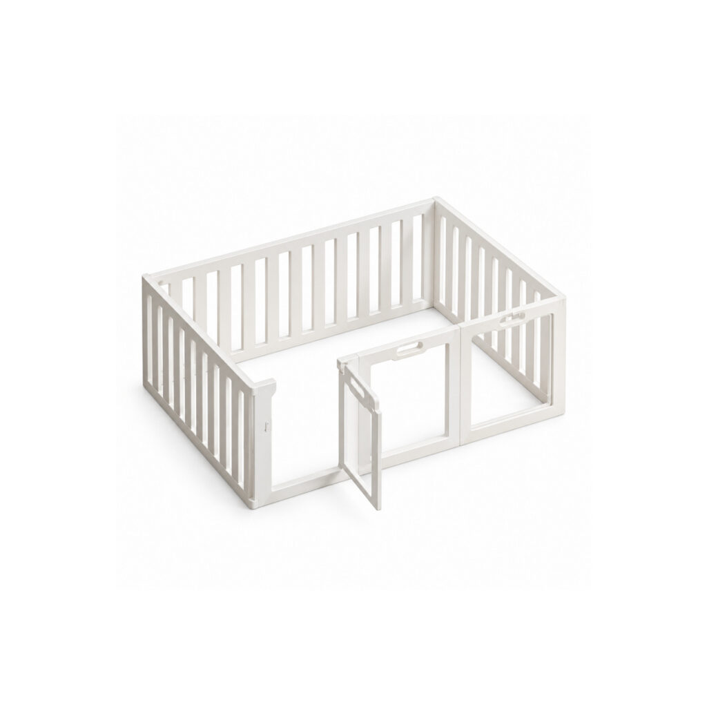 White Slatted Pet Playpen with Clear Door