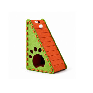 Green and Orange Triangular Cat Scratcher House