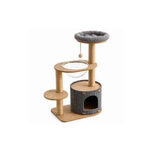 Gray Cat Tree with Twin-Level Barrel K03