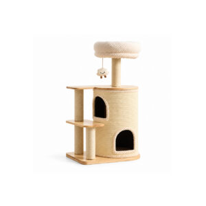 Compact Cream Cat Tree with Enclosed Barrel N5
