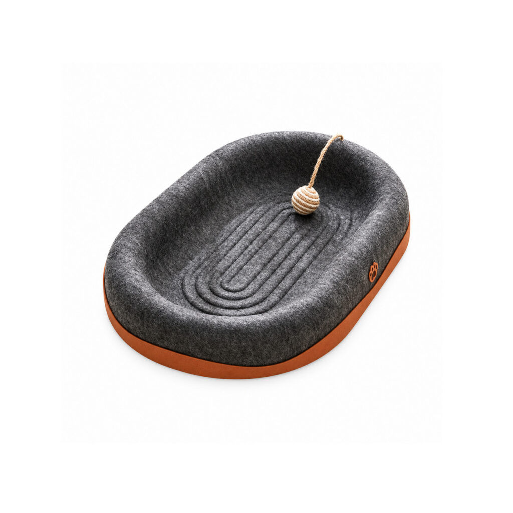 Black Oval Cat Scratching Bed with Bell Ball