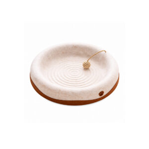 White Round Cat Scratching Bed with Bell Ball