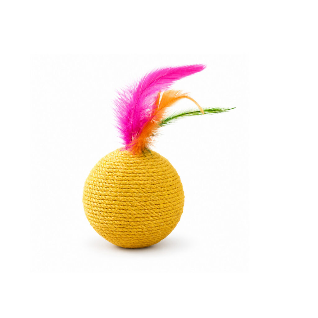 Yellow Cat Rope Ball with Feather