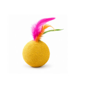 Yellow Cat Rope Ball with Feather