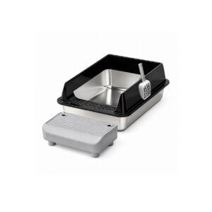Medium Stainless Steel Litter Box with Tracking Step