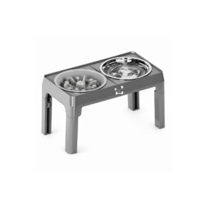 Adjustable Double-Bowl Pet Feeder with Slow-Feed Bowl